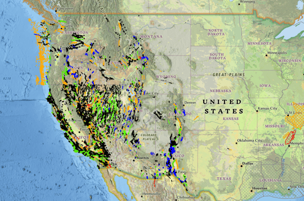 Map of quaternary faults in the western united states
