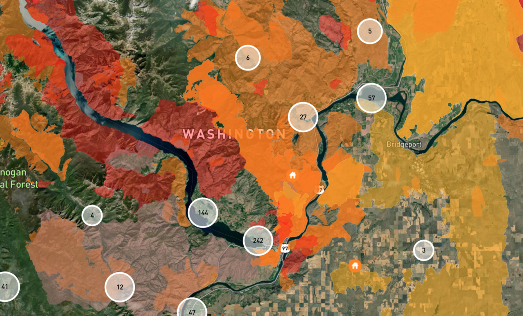 Central Washington fire danger map
