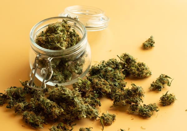Legal marijuana in a glass container