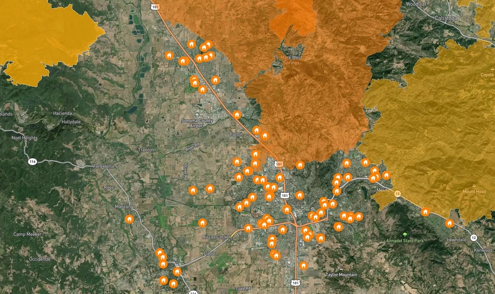 Santa Rosa wildfire perimeters