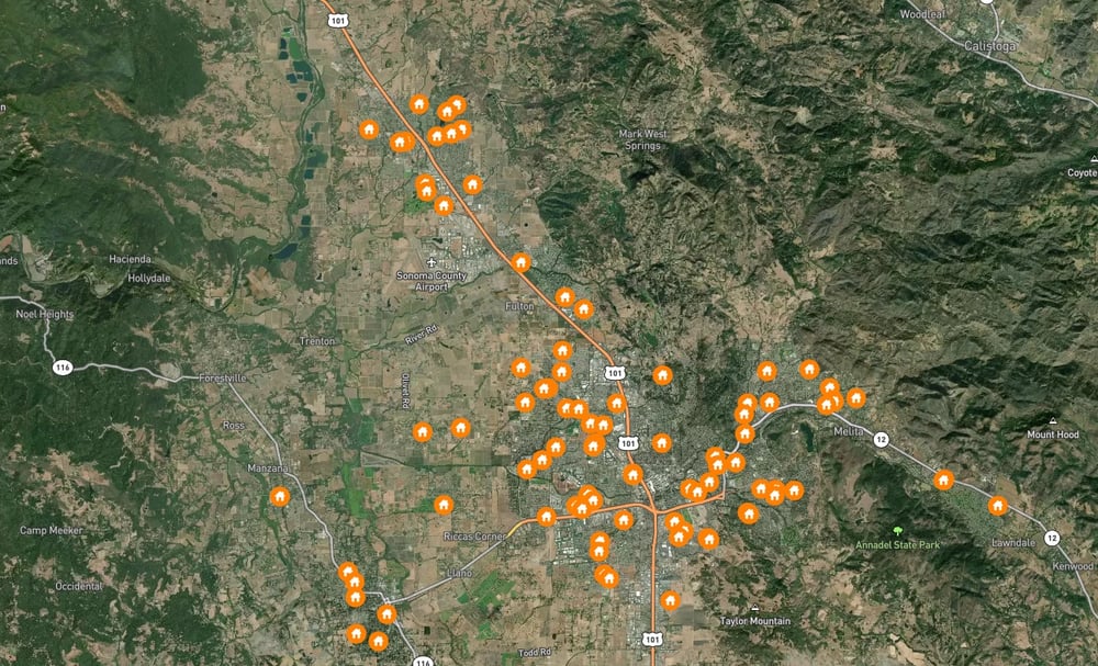 Santa Rosa properties with wildfire risk