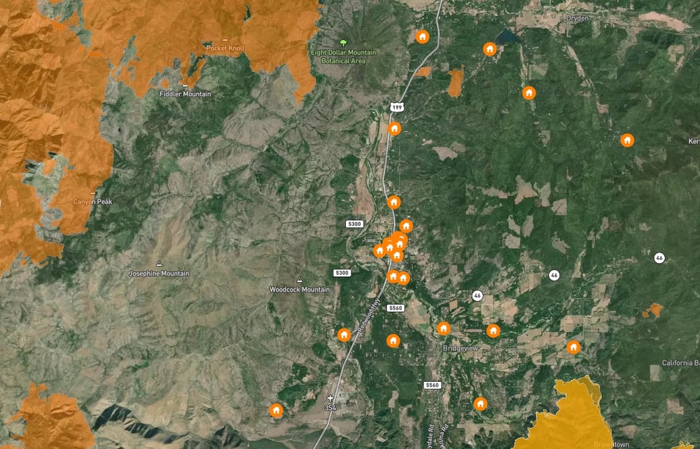 Southwest Oregon recent wildfire perimeters