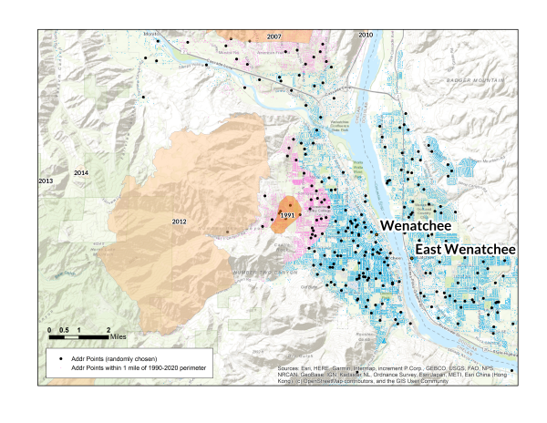 Map of wildfire risk in Wenatchee, WA