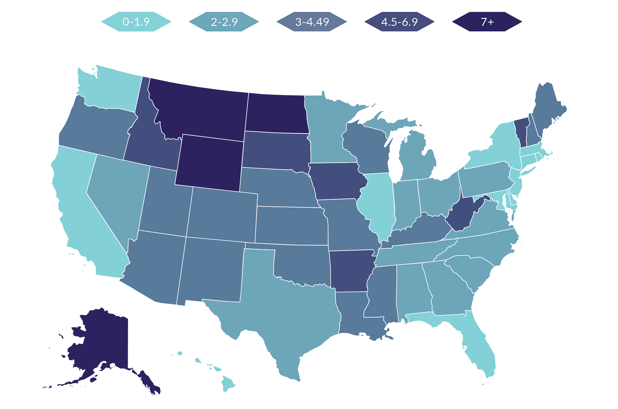 Federal firearms dealers map per capita USA